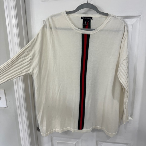PEACE of CLOTH Cream Ribbed Sleeve Stripe Detail Crew Neck Sweater Top Size 1 - Picture 2 of 6